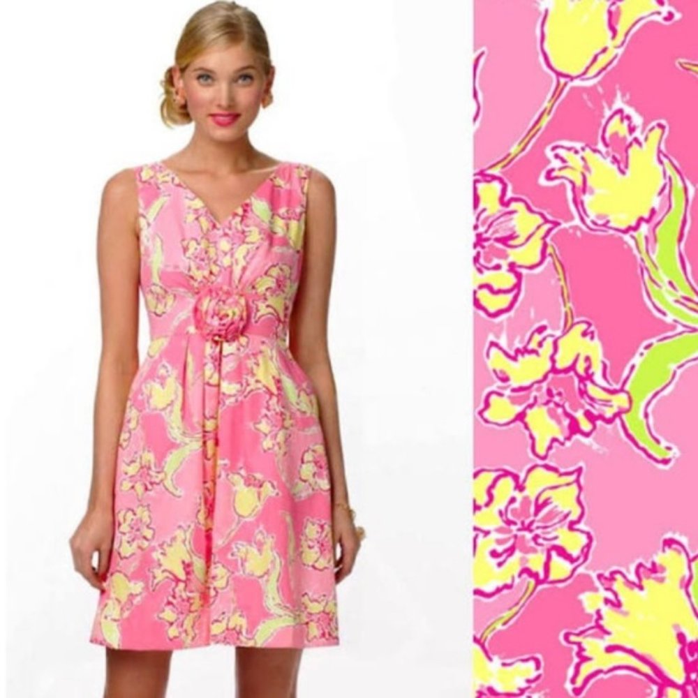 Lilly Pulitzer Parker Dress Hot Pink and Day Lily